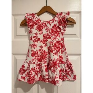 NWT Janie and Jack Red Floral Toile Ruffle Dress Lunar New Year 2023 Size 2T